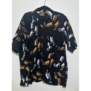 CARIBELLE BATIK Black Hawaiian Style Shirt Animal Print Monkeys Pocket Mens L